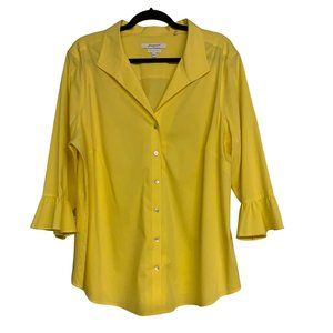 NWT FOXCROFT Ruffle Sleeve Button Front Stretch Top SZ 18W